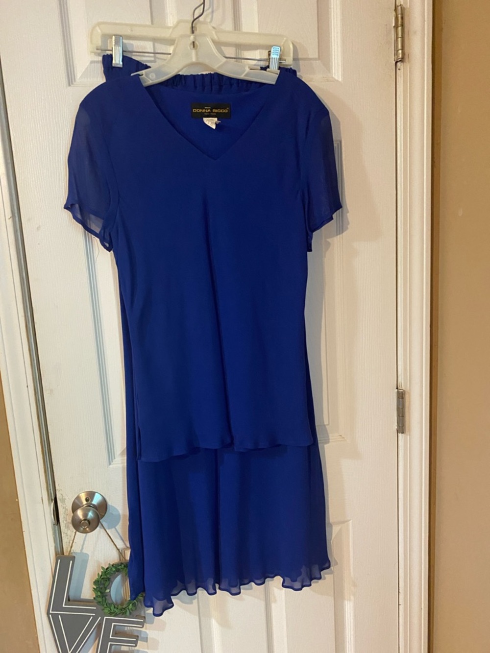 Donna Ricco Cobalt V‑Neck Layered Midi Dress